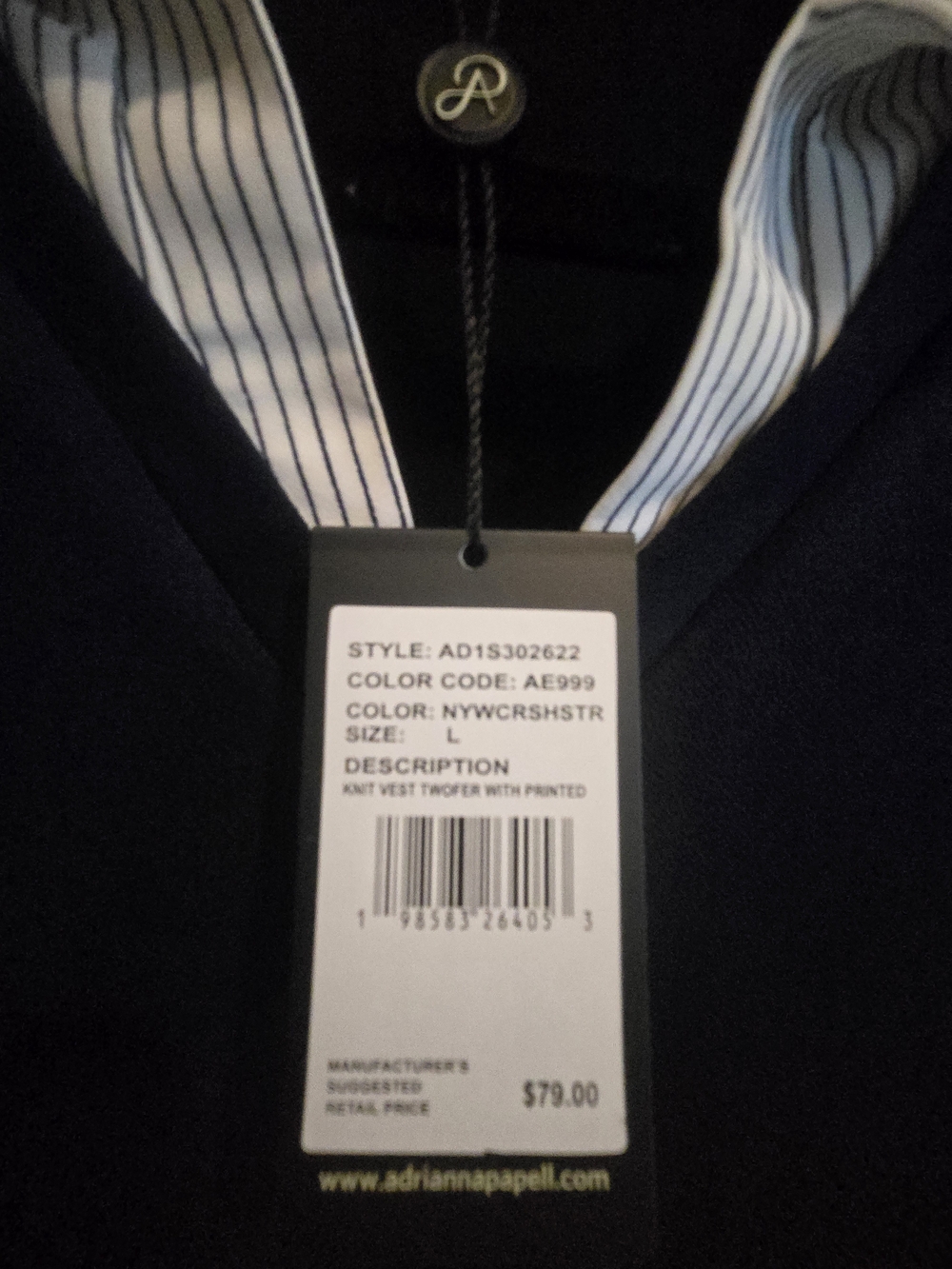 Adrianna Papell Navy Layered V-Neck Sweater Vest with Striped Shirt - Picture 3 of 4